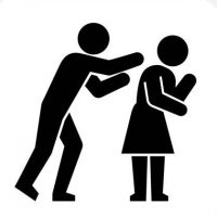 Domestic Violence Relationship Problems Icon. This 100% royalty free vector illustration features the main icon pictured in black inside a white square. The alternative color options in blue, green, yellow and red are on the right of the icon and are arranged in a vertical column.